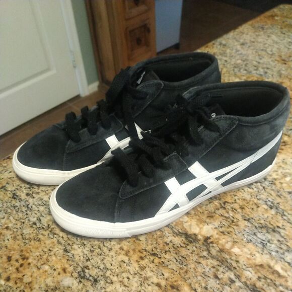 7.5 - Onitsuka Tiger Black and White High Tops Sneakers D3Q2L - Picture 4 of 12
